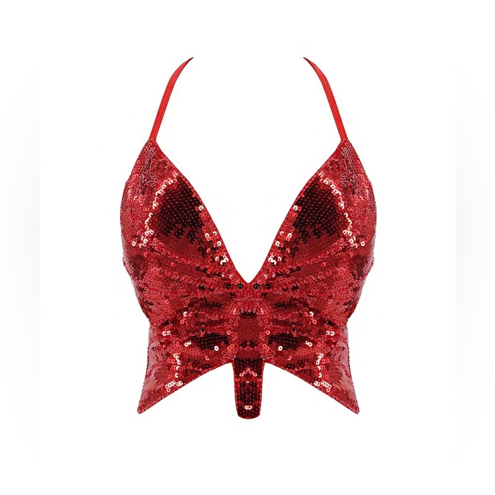 Red Sequin Butterfly Top